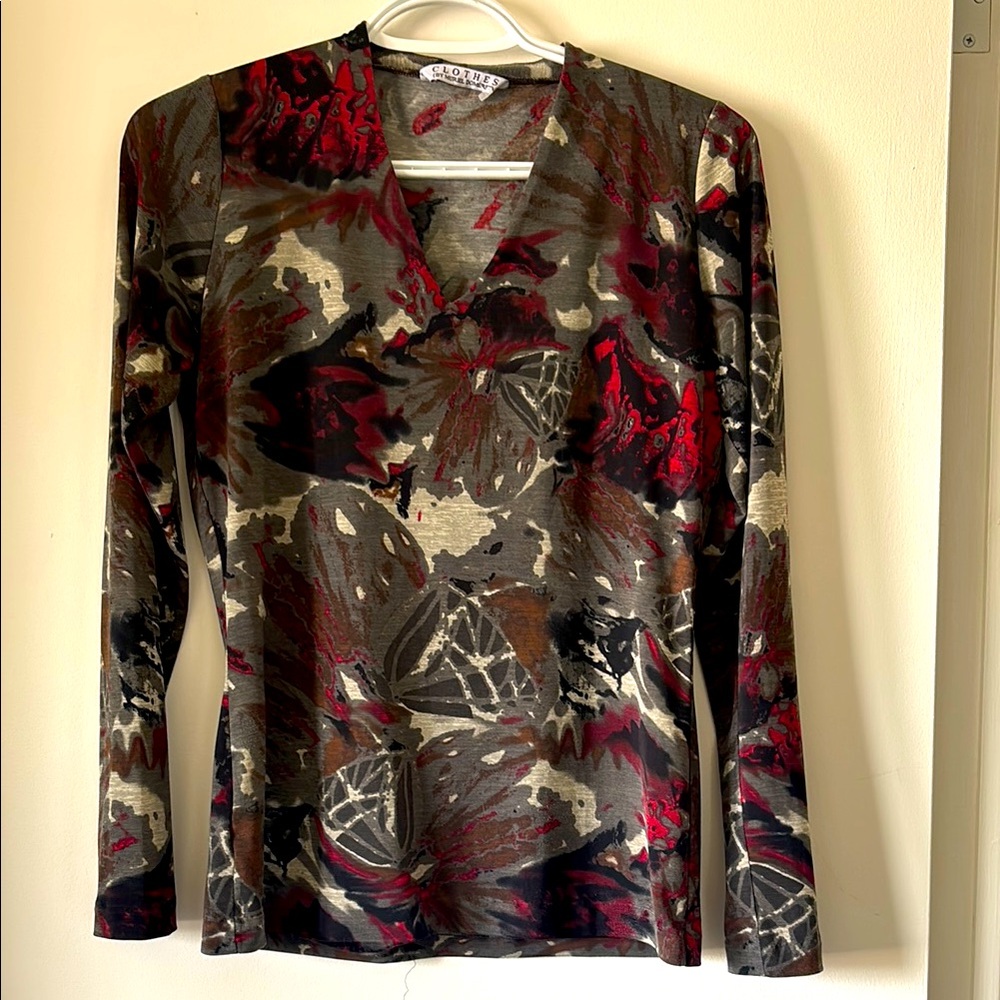 Floral Long Sleeve Top - Red and Black